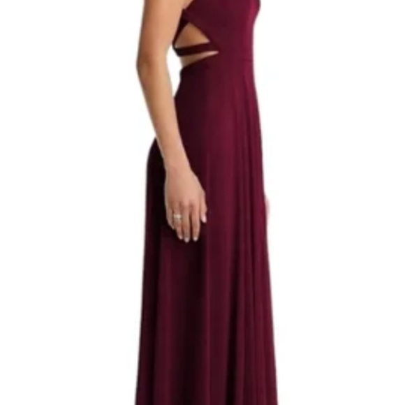 Maroon Burgundy Halter Bridesmaid Dress - Picture 6 of 7
